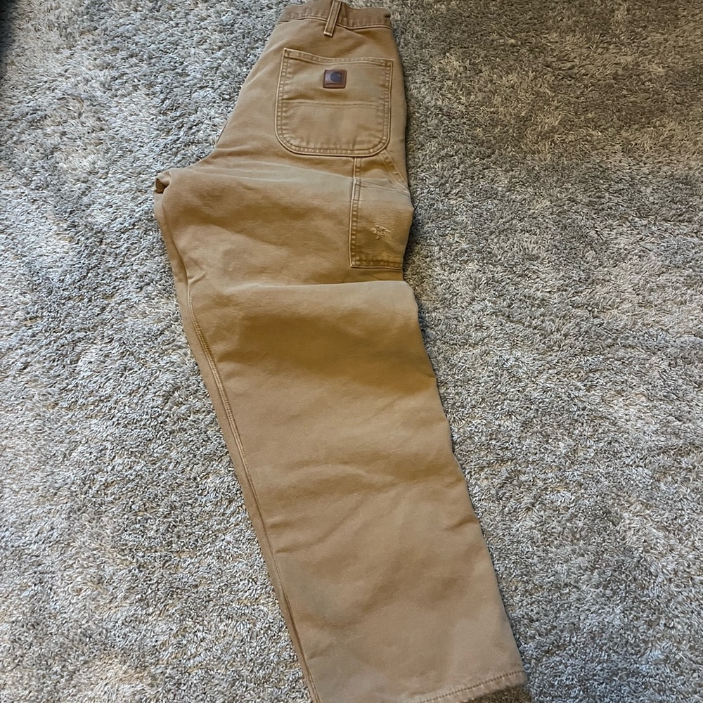 Carhartt Mens Pants 34x32 Dungaree Fit Khaki Canvas Carpenter Vintage 90s B11DES